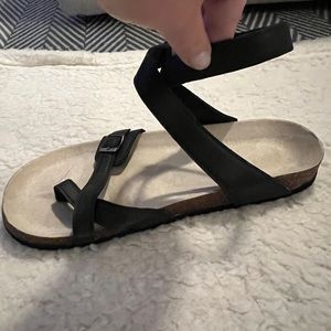 Black Birkenstock-Type Sandals w/Ankle Strap